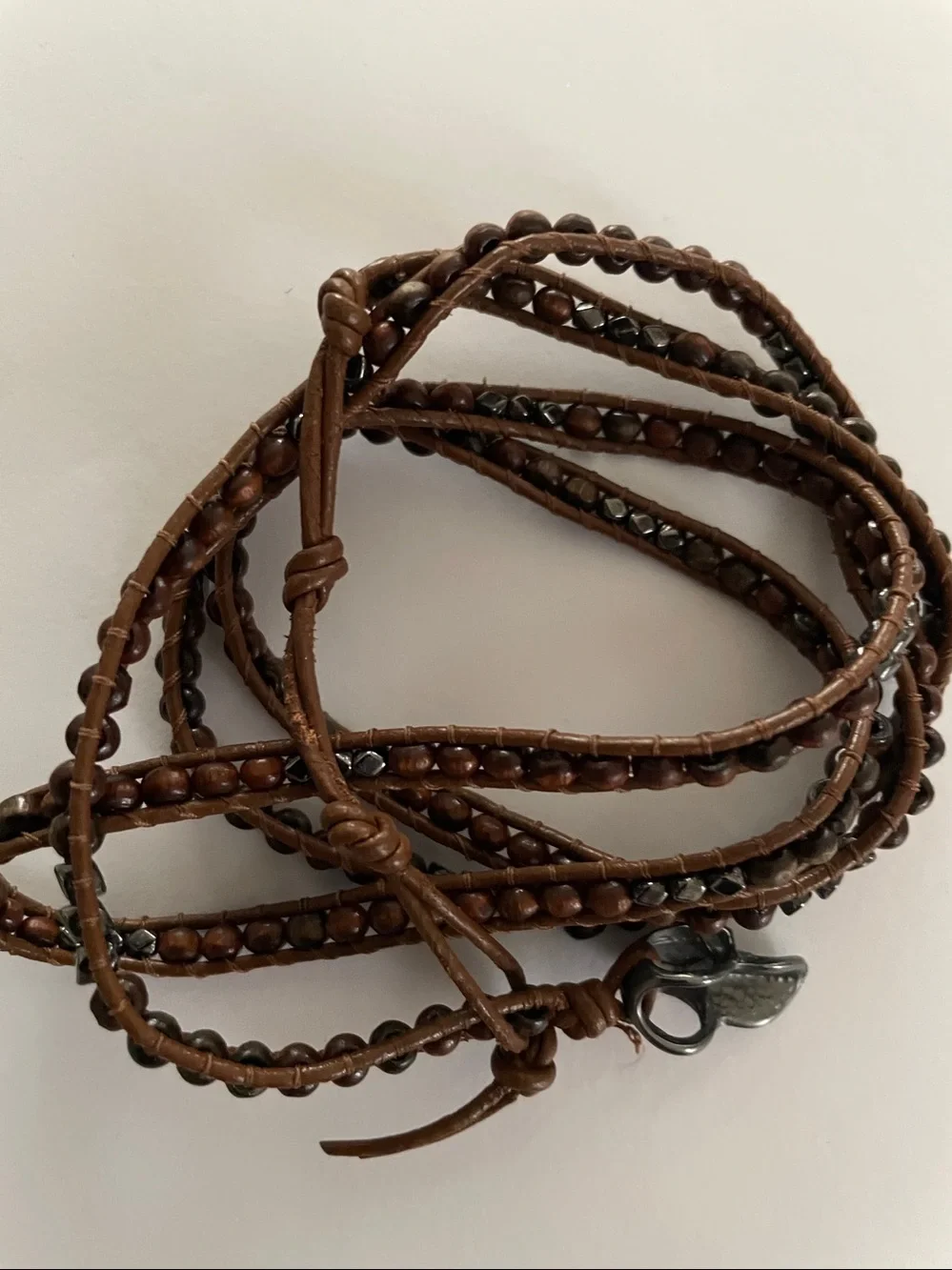 Set 3: Beaded Braided Stone Wrap Bracelets Leather Rope